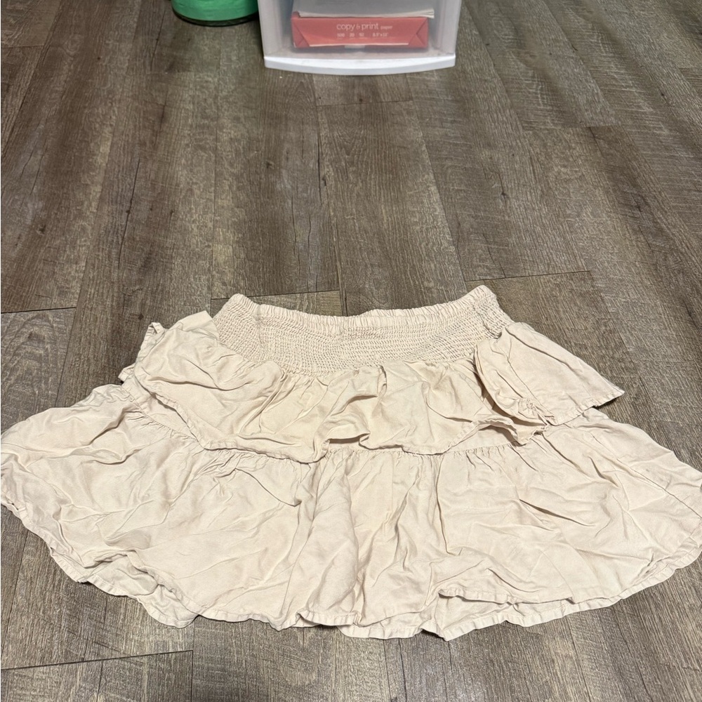 Love Tree Cream Ruffled Mini Skirt